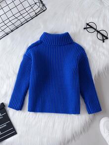 SHEIN Jersey De Punto De Cuello Alto Y Costilla Para Niño Joven - Caqui - Ver 2