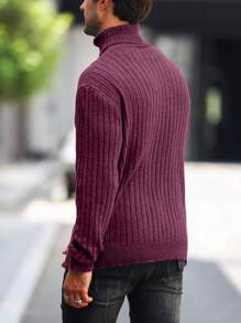 Manfinity Homme 男士高領毛衣 - 酒紅色 - 查看 2