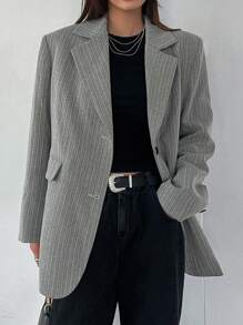 Dazy Star In sọc Cổ áo Áo vest - Xám - Xem 3