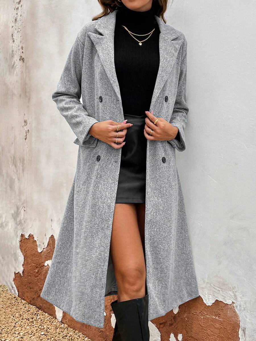 Chiquease Lapel Neck Double Breasted Overcoat Fall Cloth For Women - Grey - View 1