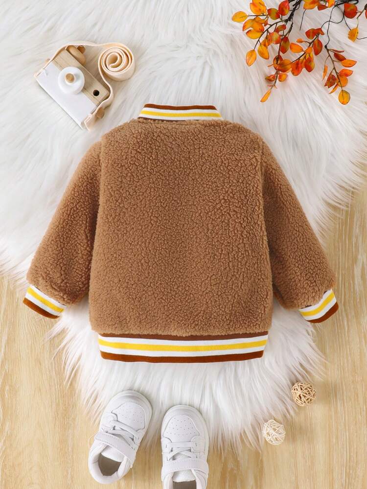 Baby Boy Letter Patched Striped Trim Varsity Jacket