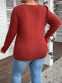 EMERY ROSE Hơn Chi tiết Nút Viền chia cắt Áo thun - trái cam - Xem 2