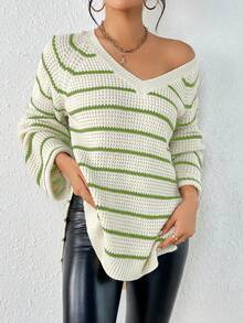Chiquease Striped Pattern Raglan Sleeve Split Hem Sweater - Multicolor - View 4