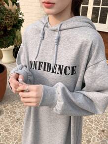 Dazy Star Letter Graphic Drop Shoulder Drawstring Hoodie Dress - Light Grey - View 8