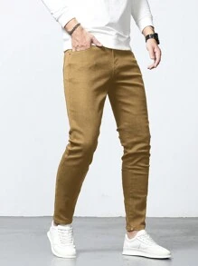 Manfinity Homme Nam Thon gọn Màu Khaki Denim Quần jean - Màu Khaki - Xem 1