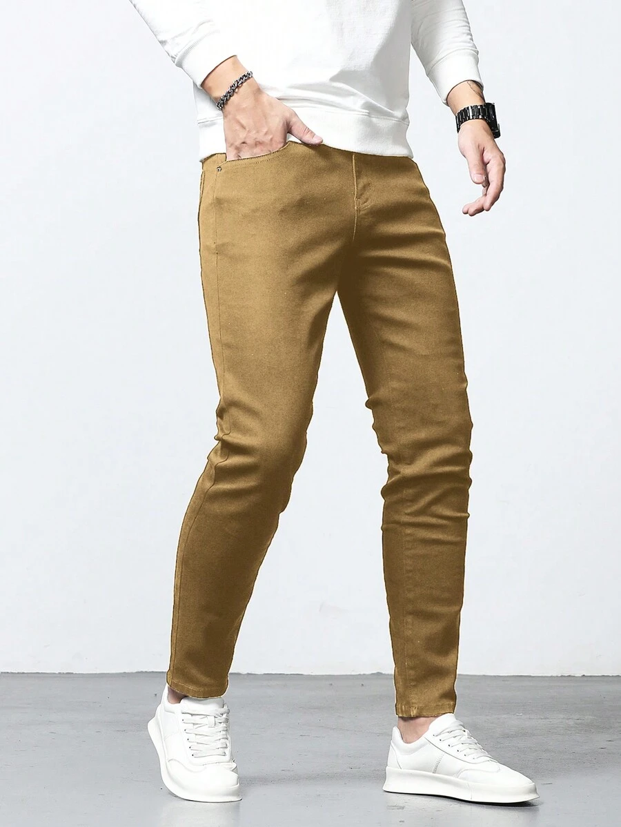 Manfinity Homme Nam Thon gọn Màu Khaki Denim Quần jean - Màu Khaki - Xem 1