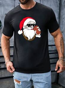 GENTILAND Men's Funny Santa Claus Printed T-shirt, Christmas - Black - View 1