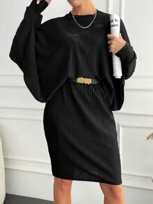 RueChic Women's Loose Pleated Top And Skirt Set