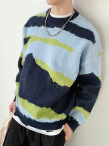 Claim Dot Nam Thêm Lỏng lẻo Khối màu Vòng cổ Áo len - Nhiều màu - Xem 4