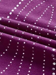 SHEIN ICON Rhinestone Detail Mock Neck Bodycon Dress - Purple - View 3