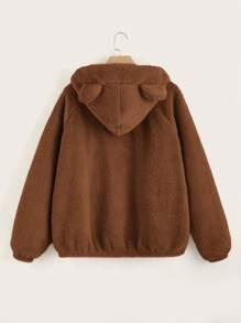 SHEIN EZwear Plus Size 3D Ear Design Raglan Sleeve Teddy Sweatshirt, For Winter - Brown - View 2