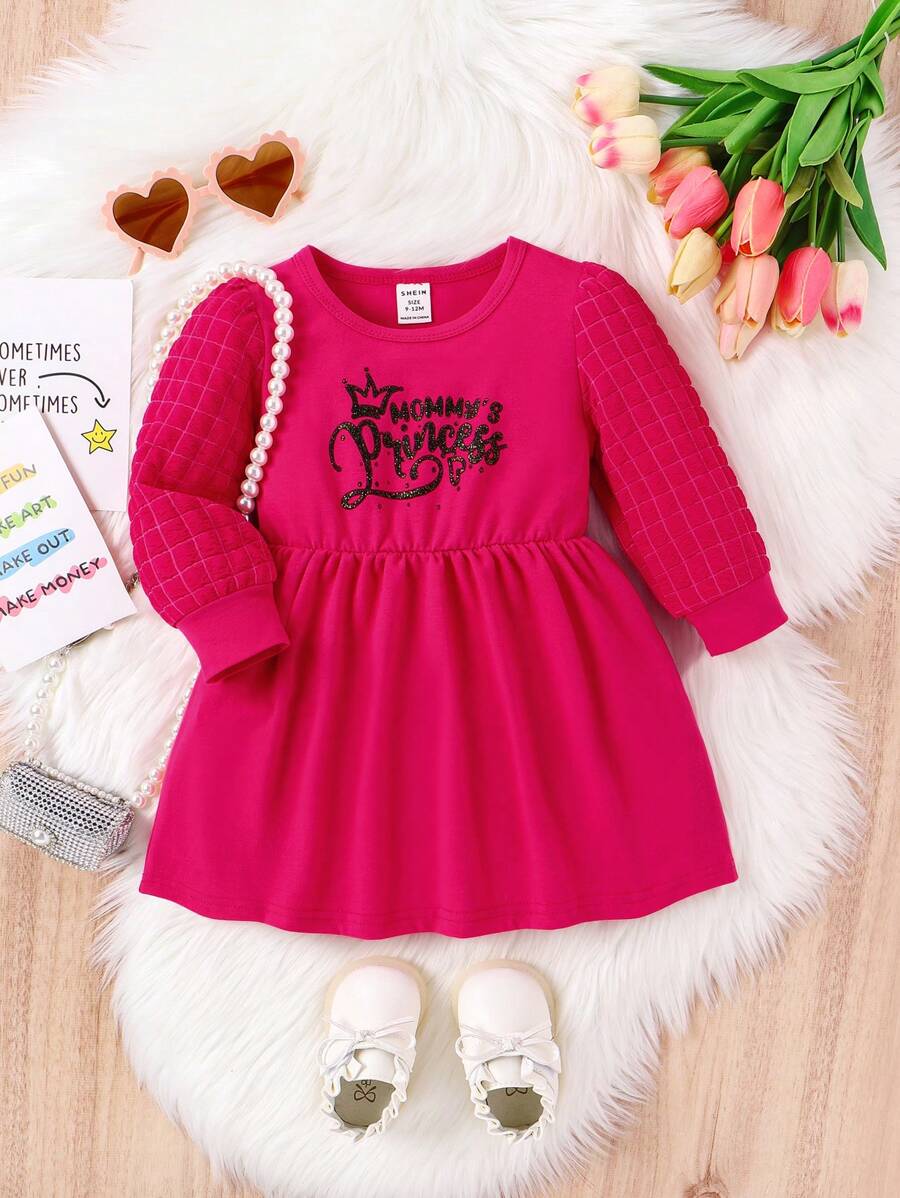 Baby Girls' Cute Letter Print Dress - Hot Pink - View 1