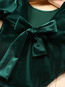 女婴童後綁帶蝴蝶結絲絨連身背心＆ 頭巾拍攝套裝