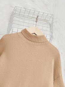 SHEIN Tween Girls' Turtleneck Sweater Set, Including Pullover And Long Pants - Camel - View 3