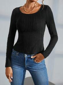 SHEIN Essnce Của phụ nữ Lớn Vòng cổ Xu hướng: Cắt giảm Áo thun - màu đen - Xem 2