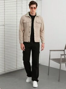 SHEIN Cottnline Nam Áo Jackets Denim - Màu be - Xem 3