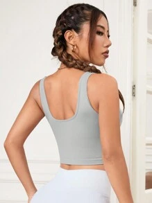 Yoga Basic Liền mạch Căng cao Bras thể thao - Xám - Xem 3