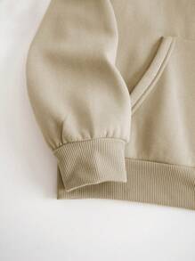 SHEIN EZwear Màu thuần Áo nỉ có mũ - Màu be - Xem 5