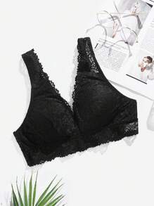 SHEIN Floral Lace Bralet - Black - View 5