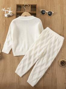 Baby Girl Solid Cardigan & Knit Pants - Apricot - View 2