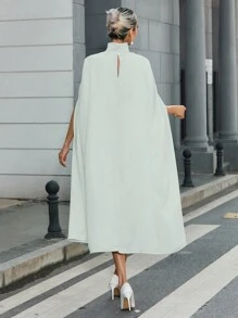 SHEIN Privé High Neck Cloak Sleeve Dress Without Belt - Apricot - View 2