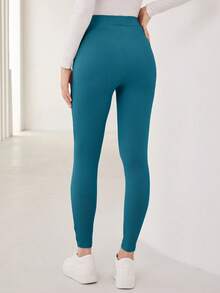 Mulvari 文字拼布長打底褲 - 水鴨藍 - 查看 2