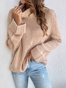 SHEIN Frenchy Suéter Con Cuello De Tortuga Y Mangas Raglán - Rosa - Ver 3