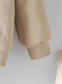 SHEIN 嬰兒女童休閒心形印花連帽毛絨外套,3d耳朵設計 - 卡其色 - 查看 6