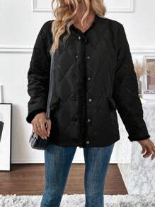 EMERY ROSE 女式磨边夹棉大衣 冬季秋季女士服装 - 黑色 - 查看 5