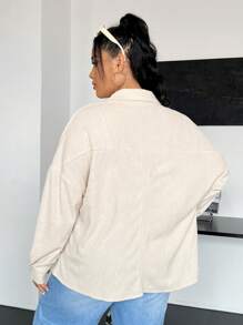 SHEIN EZwear 大尺碼女裝翻領落肩大衣 - 杏色 - 查看 2