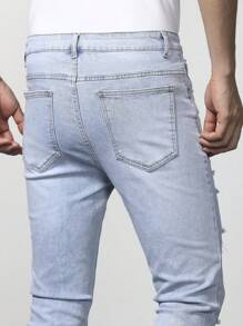 Manfinity Homme Hombres Jeans ajustados desgarro algodón - Lavado ligero - Ver 3