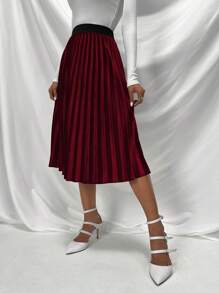 SHEIN Privé 女性百褶半身裙 - 酒紅色 - 查看 4