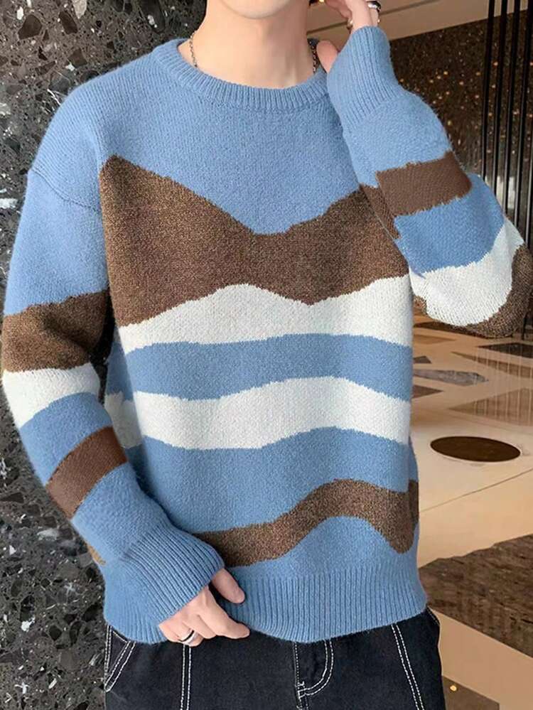 Men's Loose Shoulder Pattern Printed Sweater