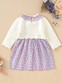 Baby Girls Peter Pan Collar Sweater Dress - White - View 2