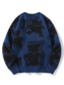 Manfinity Hypemode Suéter De Cuello Redondo Con Estampado De Dibujos Animados Holgado Para Hombre - azul real - Ver 2