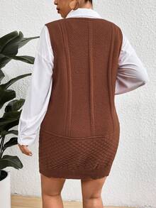 Celure Plus Size Sleeveless Sweater Dress - Brown - View 3