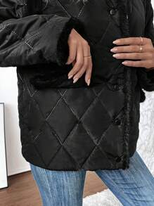 EMERY ROSE 女式磨边夹棉大衣 冬季秋季女士服装 - 黑色 - 查看 4