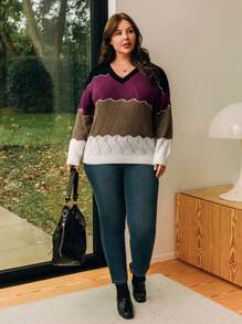 EMERY ROSE 大尺碼拼色毛衣套頭 - 彩色 - 查看 4