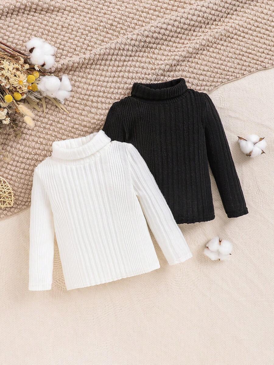 2pcs Baby Boy/Girl Solid Color Soft Comfortable Knit Casual Long Sleeve Top Set - Multicolor - View 1