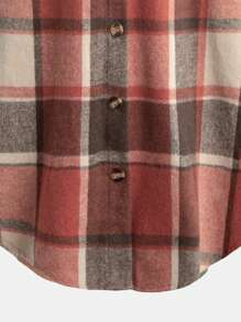 SHEIN Tween Girl Plaid Print Flap Pocket Coat - Multicolor - View 4