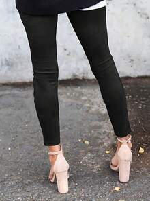 女款簡約純色修身長褲 - 黑色 - 查看 2