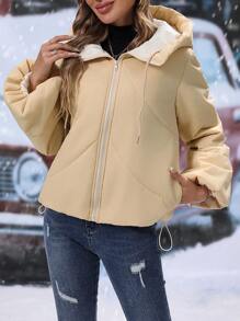 SHEIN LUNE Women's Drawstring Hooded Padded Padded Coat Clothes Winter