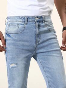 Manfinity Homme Nam Đau khổ Denim mùa giặt Quần jean ôm - Rửa nhẹ - Xem 3