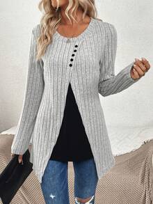 Chiquease 雙色紐扣細節T恤 - 灰色 - 查看 4