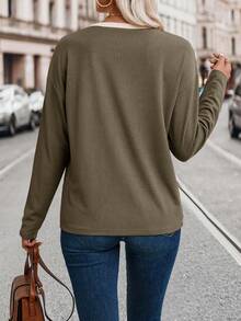 SHEIN LUNE Khối màu Áo thun Thả vai - Nhiều màu - Xem 2