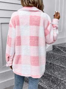 SHEIN LUNE Abrigo de mujeres de cuadros suave regular