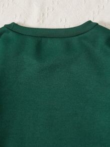 少女字母圖案保暖裏層運動衫 - 黑色 - 查看 4