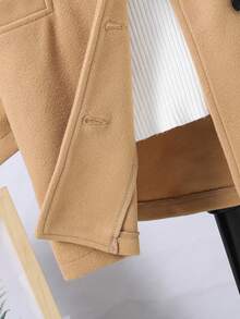 SHEIN Con trai Len áo Với Vòng cổ Và Single-breasted Nút - Màu be - Xem 5