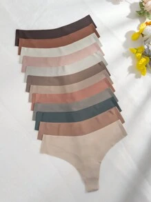 12packs Solid Simple Sexy Thongs - Multicolor - View 4
