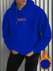 Manfinity EMRG Nam Lỏng lẻo phù hợp Hoodie Với Thiên sứ Và In Khẩu hiệu - Màu xanh lam - Xem 2